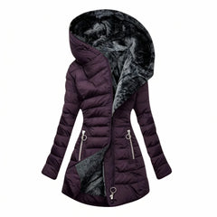 Abigail Plush-Lined Hooded Puffer Coat in Plum