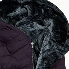 Abigail Plush-Lined Hooded Puffer Coat in Plum