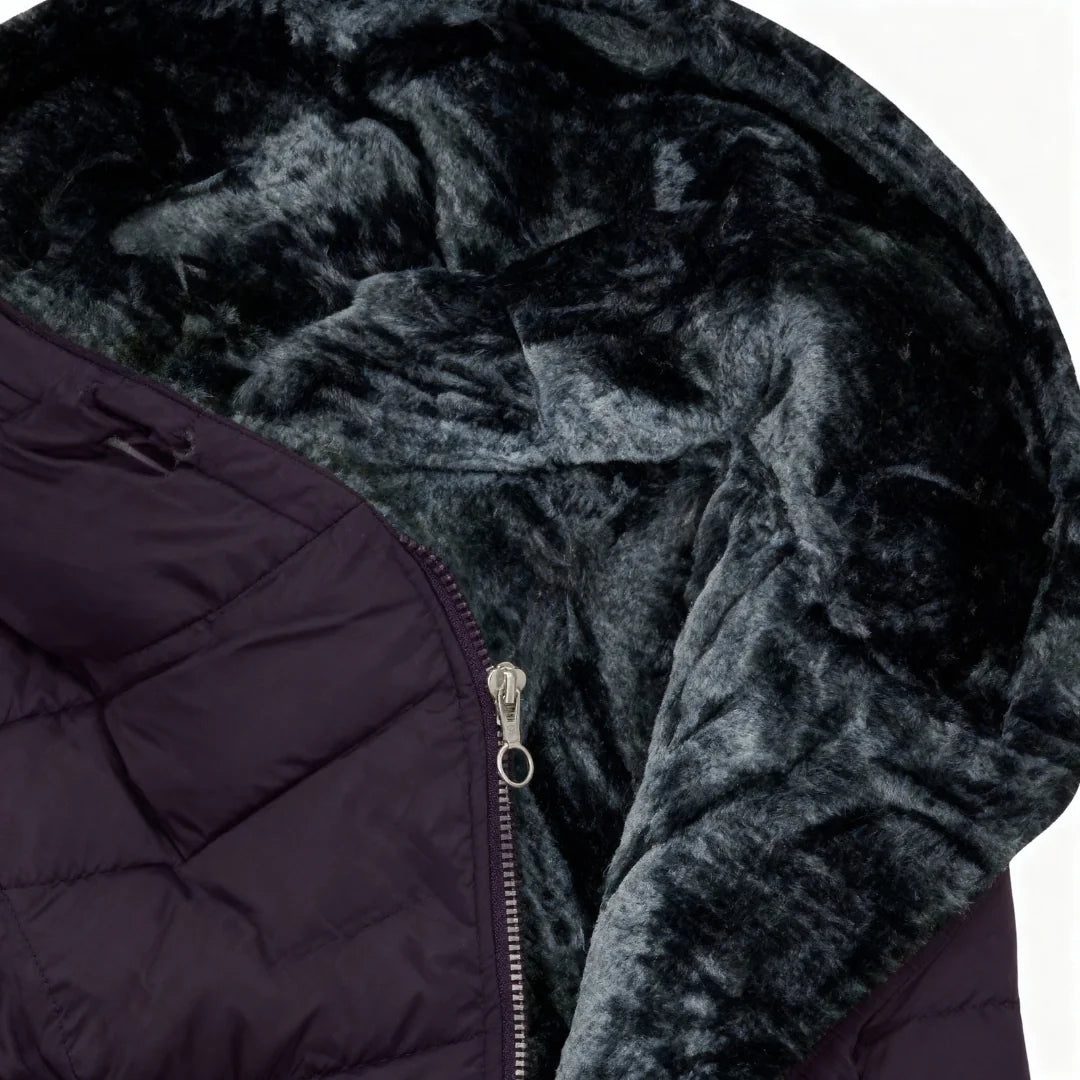 Abigail Plush-Lined Hooded Puffer Coat in Plum