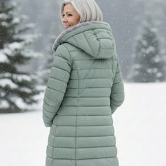 Abigail Plush-Lined Hooded Puffer Coat in Sage Green