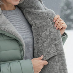 Abigail Plush-Lined Hooded Puffer Coat in Sage Green