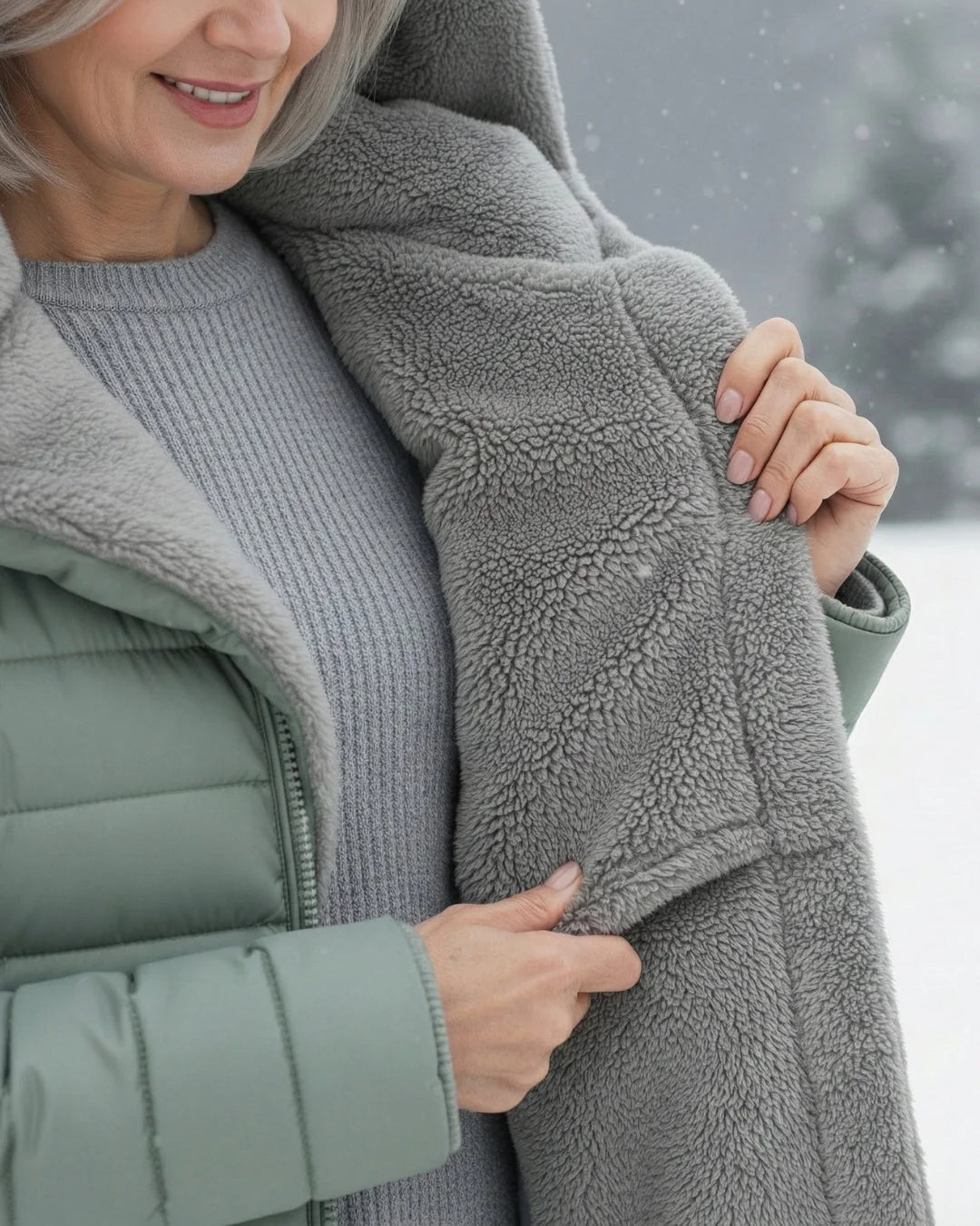 Abigail Plush-Lined Hooded Puffer Coat in Sage Green