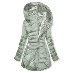 Abigail Plush-Lined Hooded Puffer Coat in Sage Green