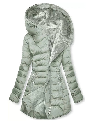 Abigail Plush-Lined Hooded Puffer Coat in Sage Green