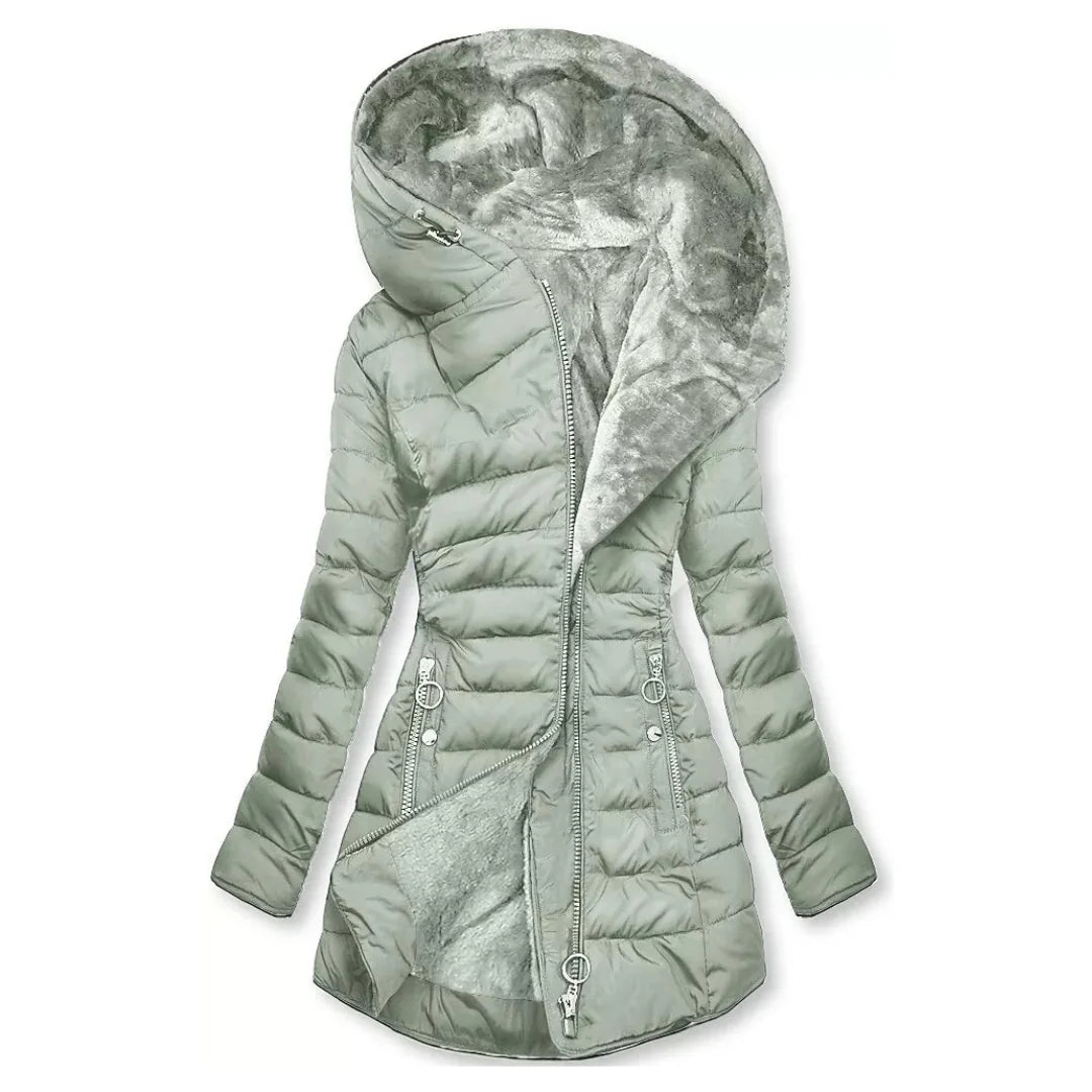 Abigail Plush-Lined Hooded Puffer Coat in Sage Green