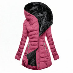 Abigail Plush-Lined Hooded Puffer Coat in Pink