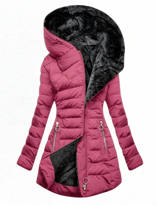 Abigail Plush-Lined Hooded Puffer Coat in Pink