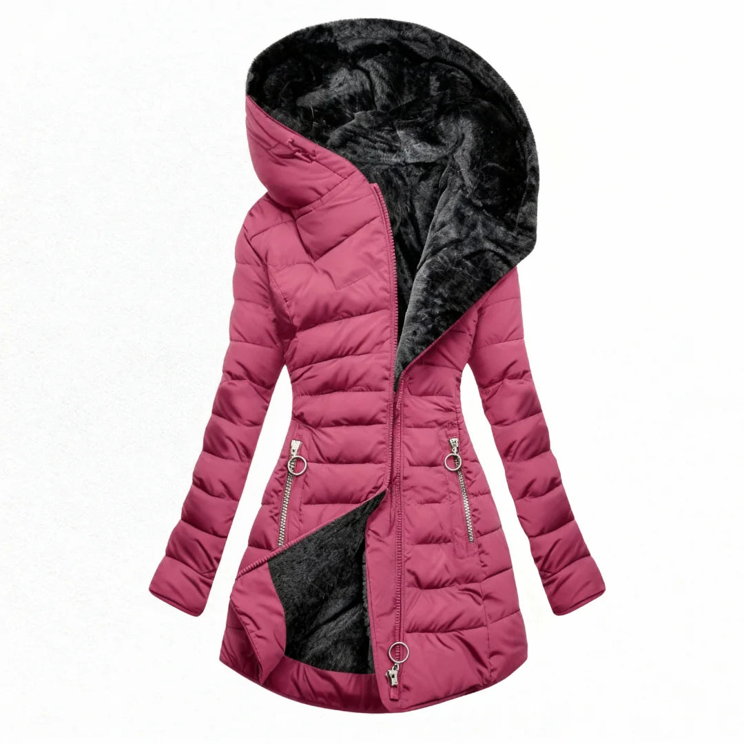 Abigail Plush-Lined Hooded Puffer Coat in Pink