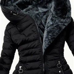 Abigail Plush-Lined Hooded Puffer Coat in Black