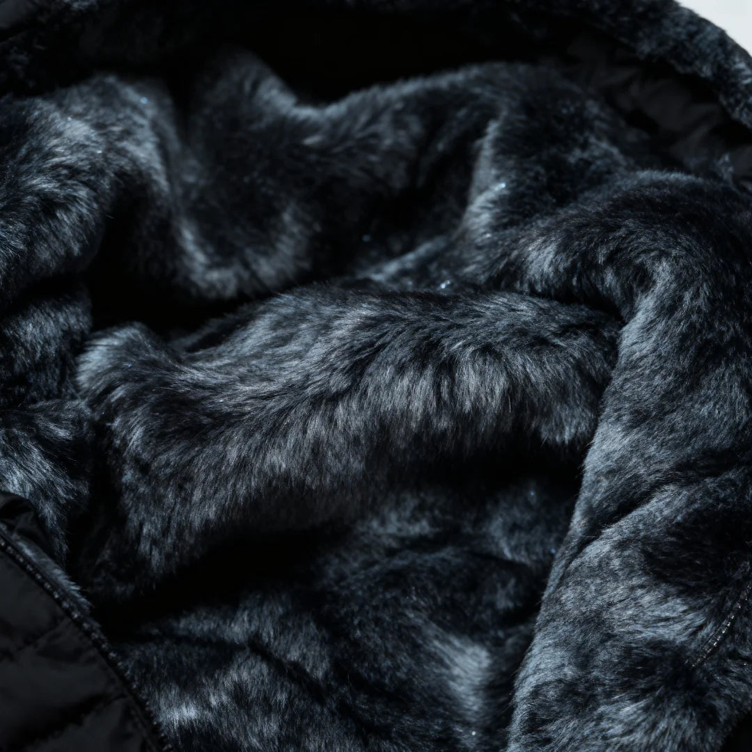 Abigail Plush-Lined Hooded Puffer Coat in Black