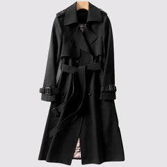 Ada Belted Double-Breasted Trench Coat in Black