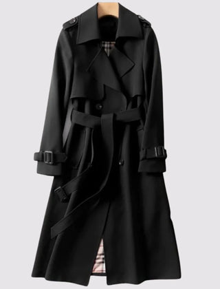 Ada Belted Double-Breasted Trench Coat in Black