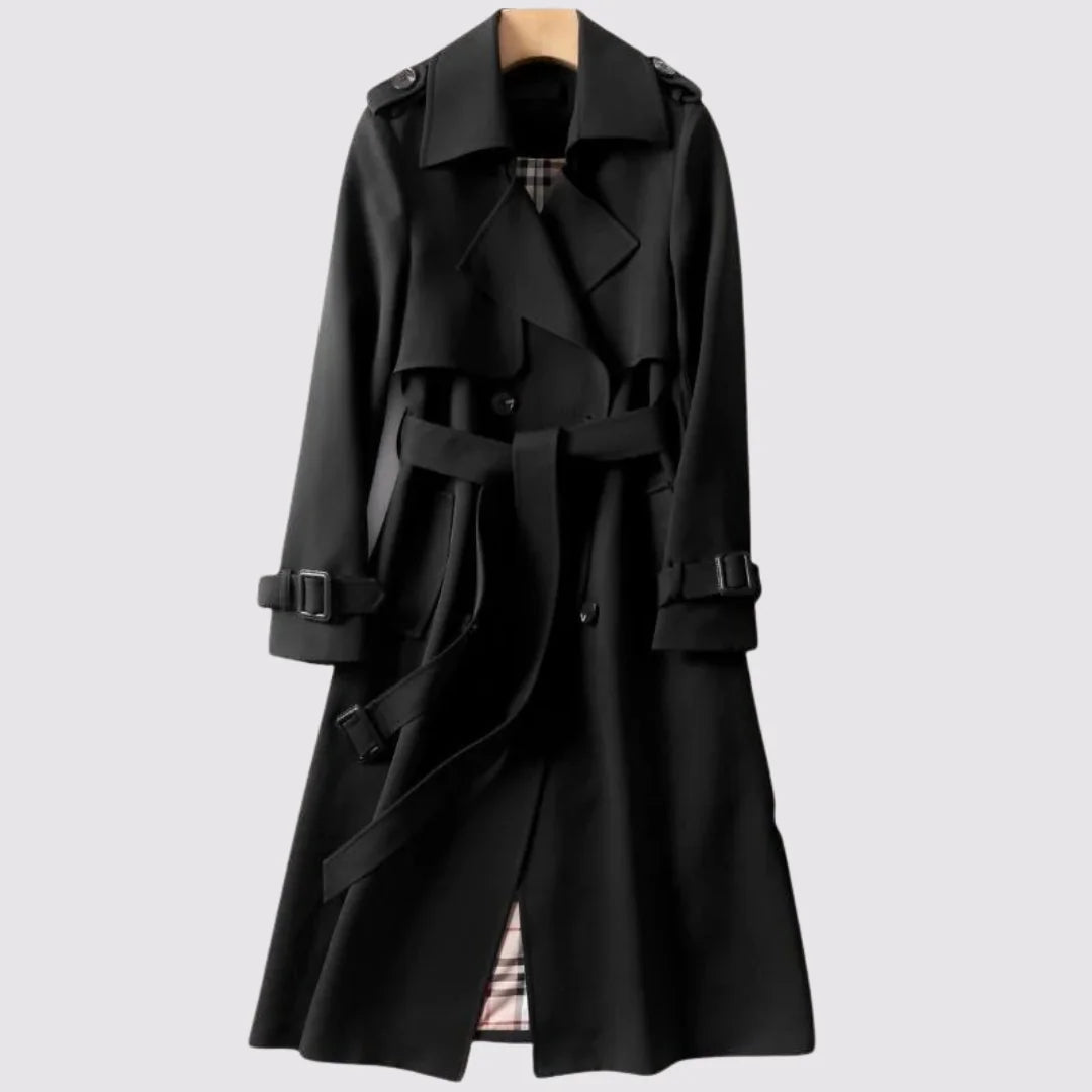 Ada Belted Double-Breasted Trench Coat in Black