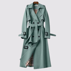 Ada Belted Double-Breasted Trench Coat in Sage Green