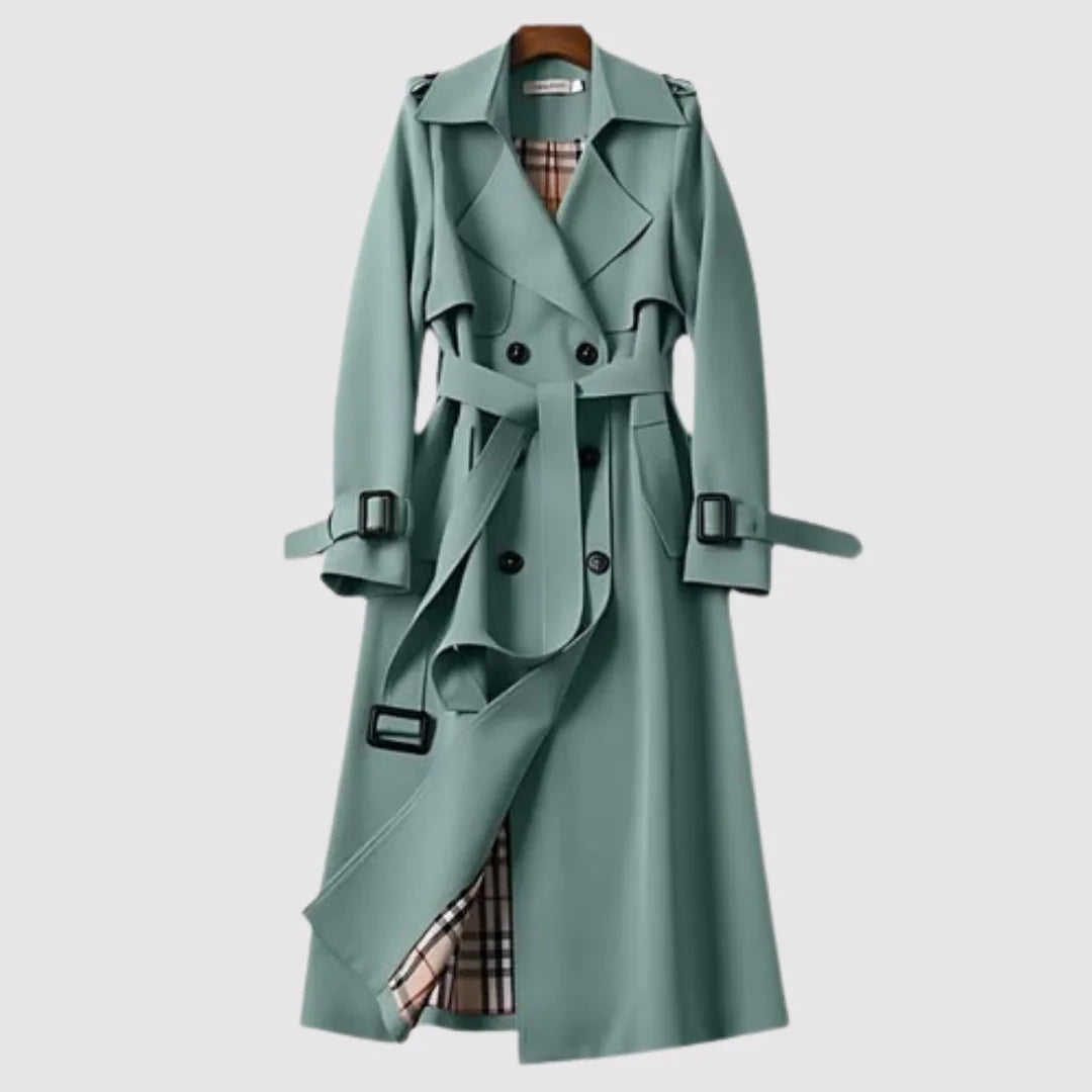 Ada Belted Double-Breasted Trench Coat in Sage Green