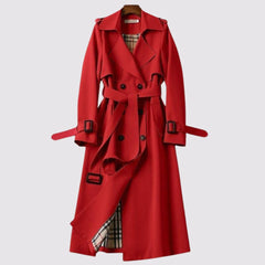 Ada Belted Double-Breasted Trench Coat in Red