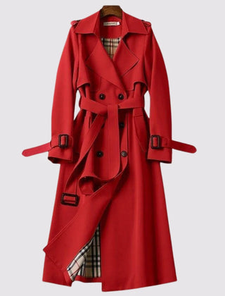 Ada Belted Double-Breasted Trench Coat in Red