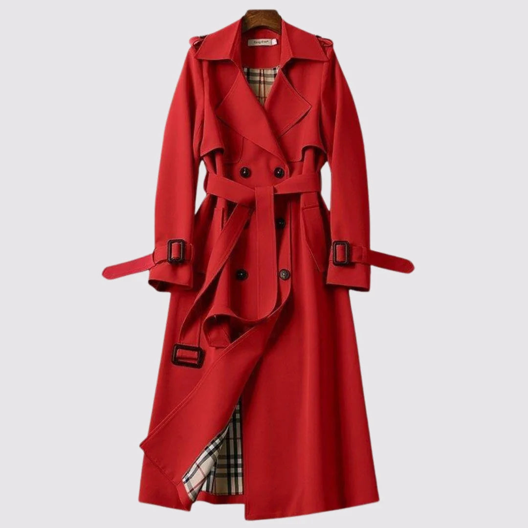 Ada Belted Double-Breasted Trench Coat in Red