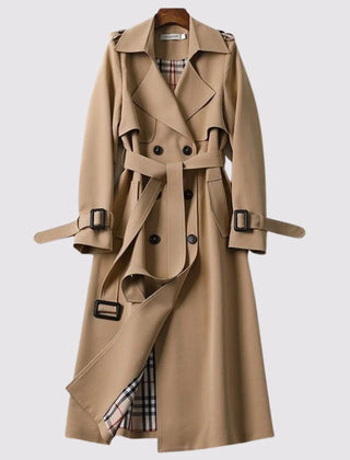 Ada Belted Double-Breasted Trench Coat in Beige