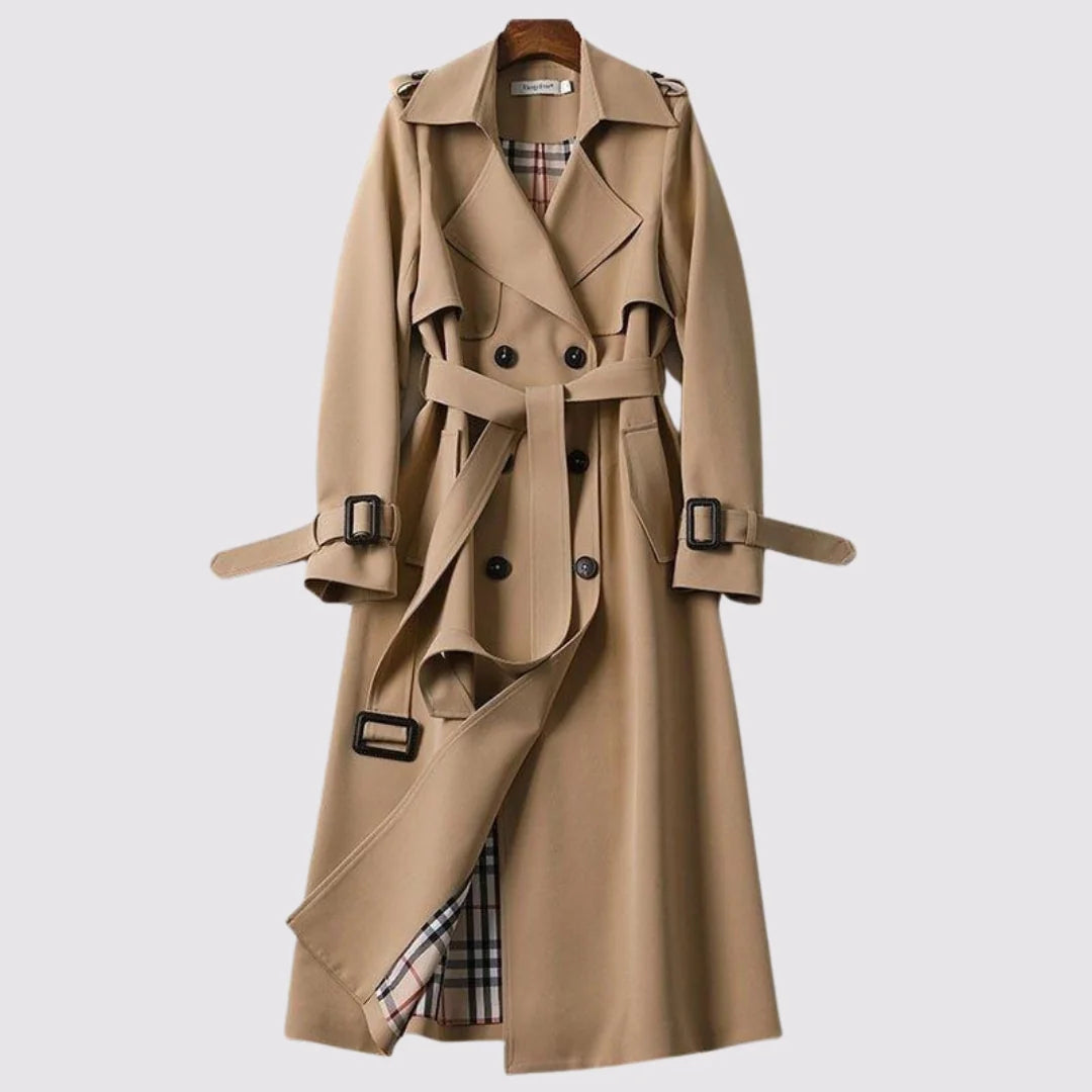 Ada Belted Double-Breasted Trench Coat in Beige
