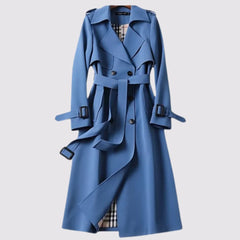 Ada Belted Double-Breasted Trench Coat in Blue