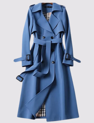Ada Belted Double-Breasted Trench Coat in Blue