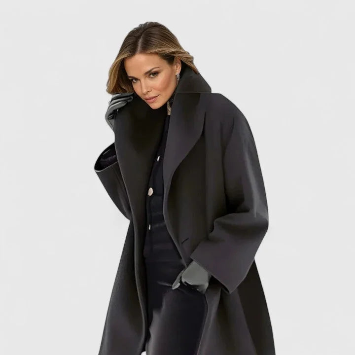 Adele Shawl Collar Cocoon Coat in Black