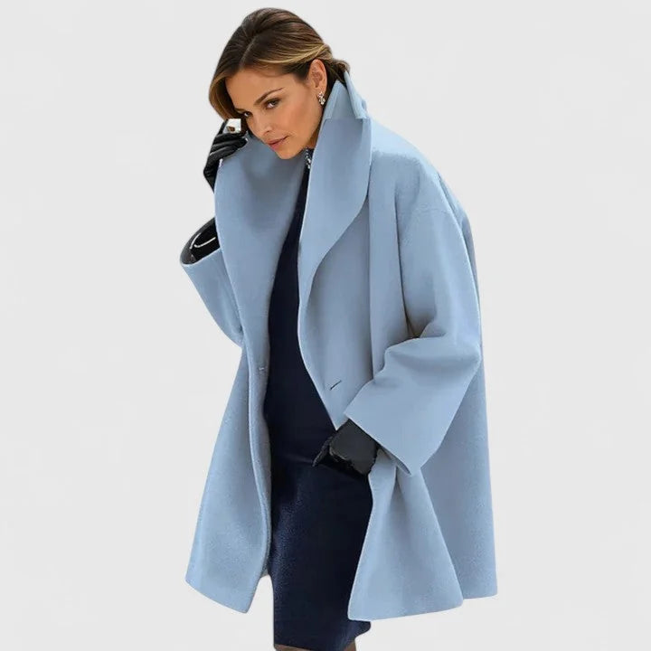 Adele Shawl Collar Cocoon Coat in Light Blue