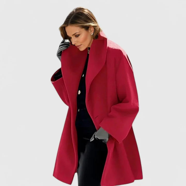 Adele Shawl Collar Cocoon Coat in Red