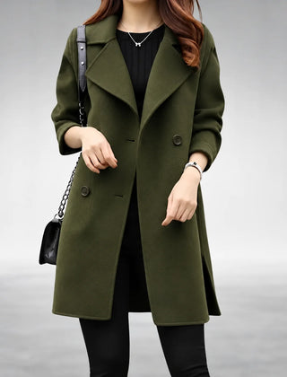 Agnes Double-Breasted Longline Coat in Olive Green