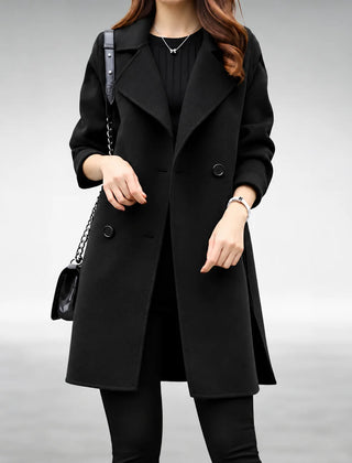 Agnes Double-Breasted Longline Coat in Black
