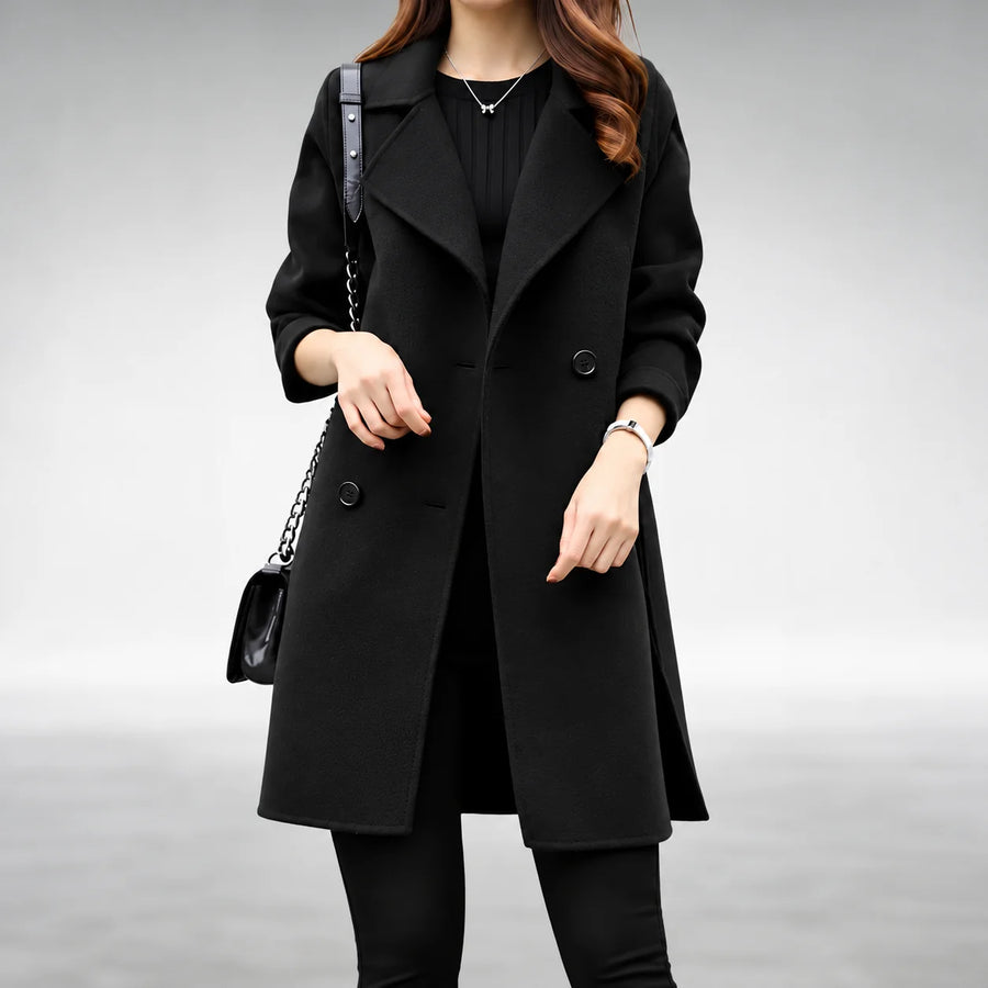 Agnes Double-Breasted Longline Coat in Black