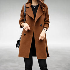 Agnes Double-Breasted Longline Coat in Brown