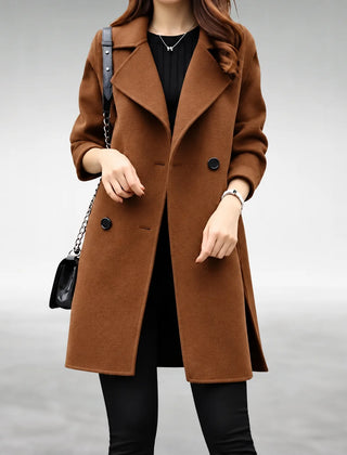 Agnes Double-Breasted Longline Coat in Brown