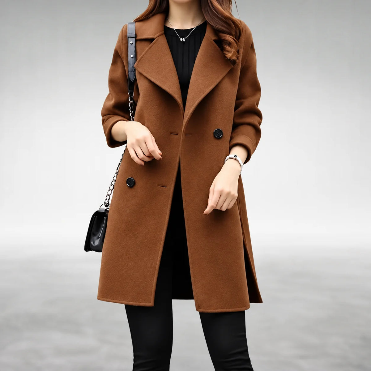 Agnes Double-Breasted Longline Coat in Brown