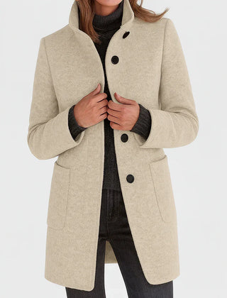 Alice Stand Collar Button-Front Coat in Beige