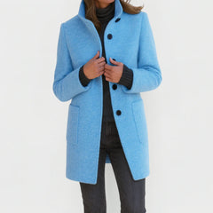 Alice Stand Collar Button-Front Coat in Light Blue