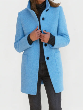 Alice Stand Collar Button-Front Coat in Light Blue