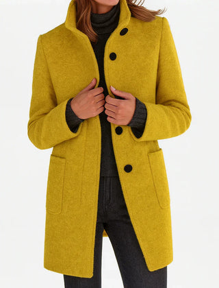 Alice Stand Collar Button-Front Coat in Yellow