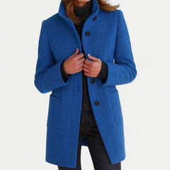 Alice Stand Collar Button-Front Coat in Blue