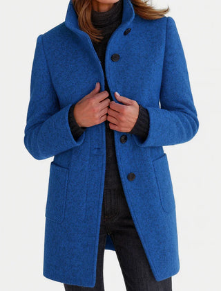 Alice Stand Collar Button-Front Coat in Blue