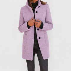 Alice Stand Collar Button-Front Coat in Lilac