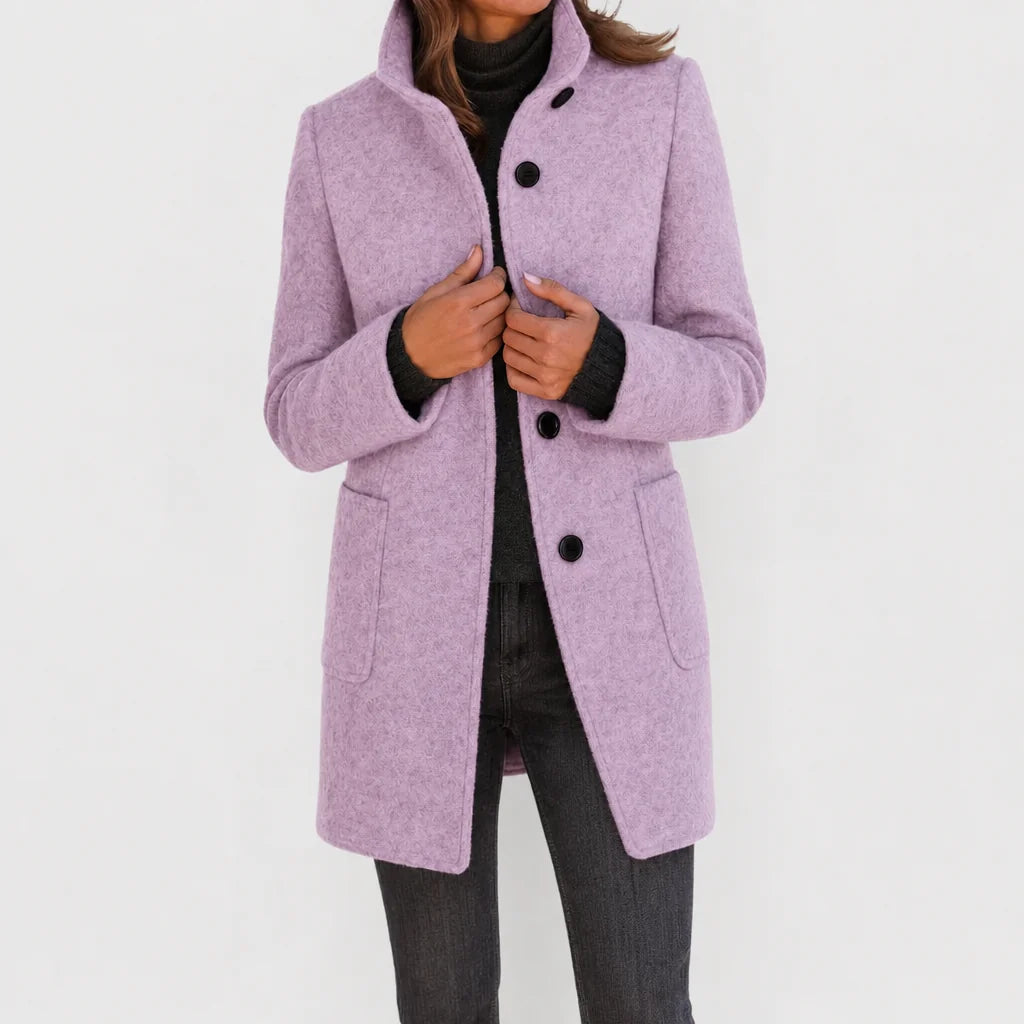 Alice Stand Collar Button-Front Coat in Lilac