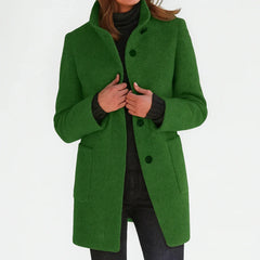 Alice Stand Collar Button-Front Coat in Green