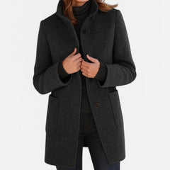 Alice Stand Collar Button-Front Coat in Black