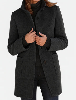 Alice Stand Collar Button-Front Coat in Black