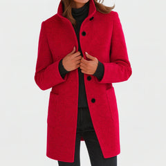 Alice Stand Collar Button-Front Coat in Red
