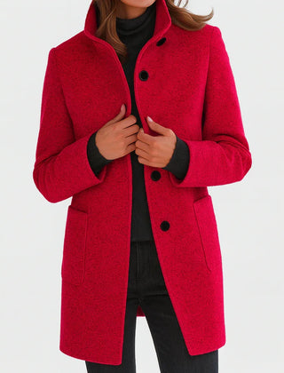 Alice Stand Collar Button-Front Coat in Red