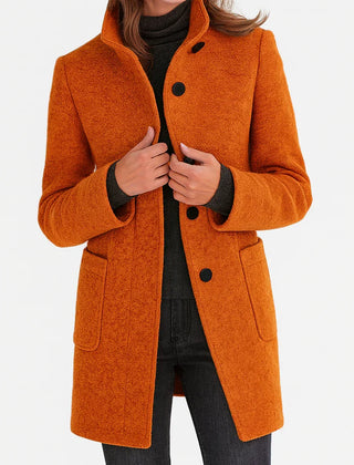 Alice Stand Collar Button-Front Coat in Orange