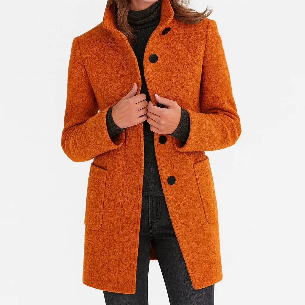 Alice Stand Collar Button-Front Coat in Orange